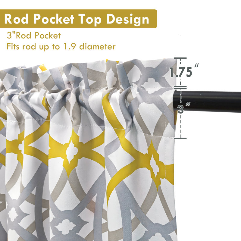 Jasso Geometric Pattern Blackout  Kitchen Valances for Windows Rod Pocket Single, Alexander Yellow/Gray, 52" W x 14" L