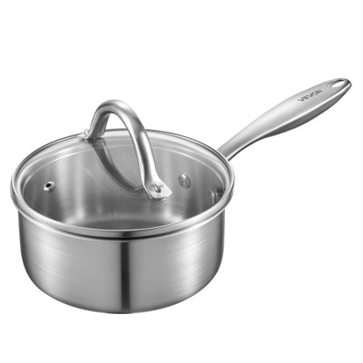 1.5 QT Saucepan Stainless Steel Saucepan with Glass Lid & Ergonomic Handle