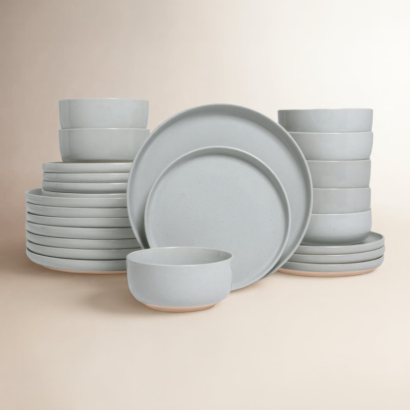 Service de table en grès 24 pièces Famiware - Service pour 8, Gris clair
