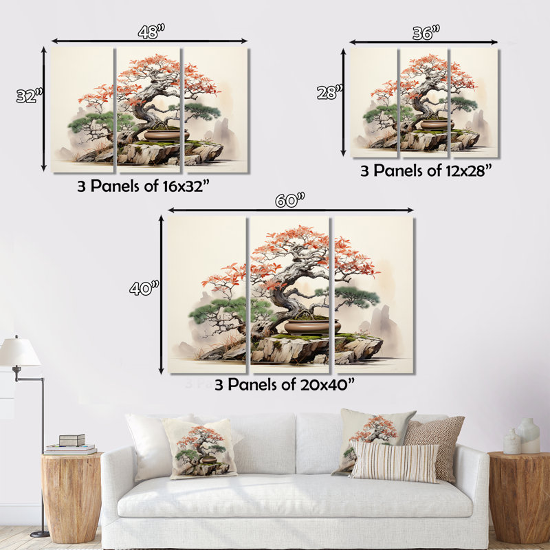 Asian Art Bonsais Wisdom I - ensemble de reproductions d'art sur toile asiatique, H 28 po x l 36 po x P 1 po