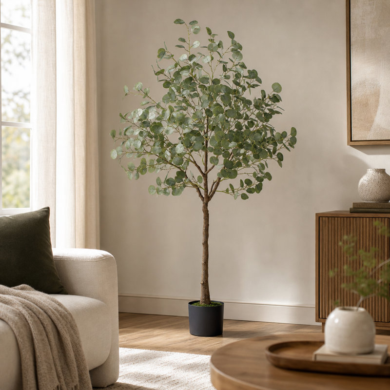 Arbre en eucalyptus de 6 pi de hauteur avec matériau PE sécuritaire et branches réglables en acier inoxydable pour une utilisation intérieure / extérieure