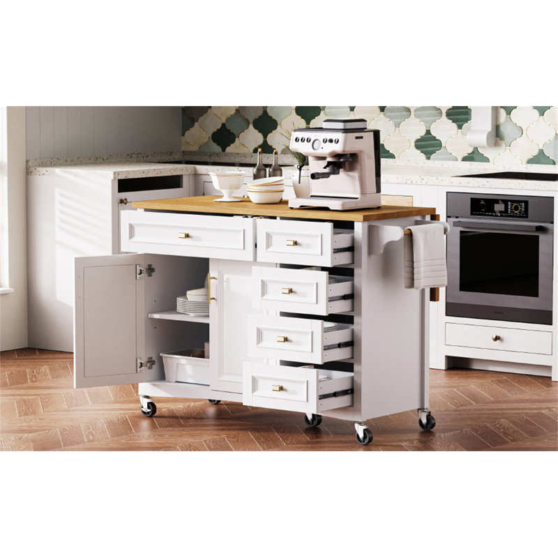 52'' Kitchen Island With Drop Leaf, White