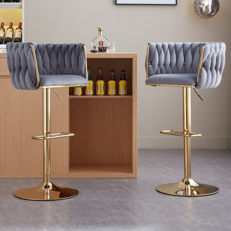 Swivel Upholstered Velvet Adjustable Height Counter Stool, Gray
