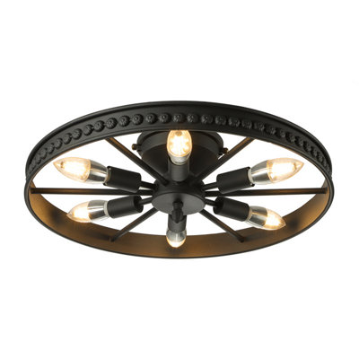 6 Lights Flush Mount Wheel Ceiling Light