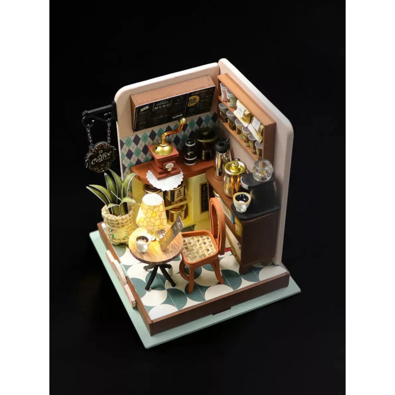 Wizardi Miniature Roombox Kit - Coffee Shop Dollhouse Kit