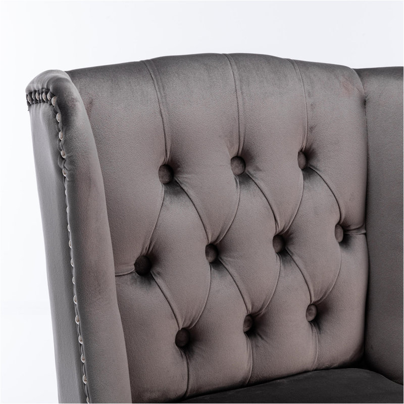 Emily-May Upholstered 27" Seat Height Barstools, Wingback Breakfast Chairs with Nailhead-Trim & Tufted Back, Gray