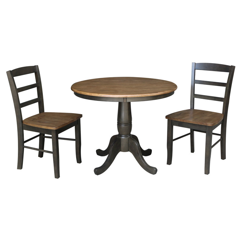 Ensemble de salle à manger en bois massif pour 2 personnes Hannington, Hickory / charbon délavé