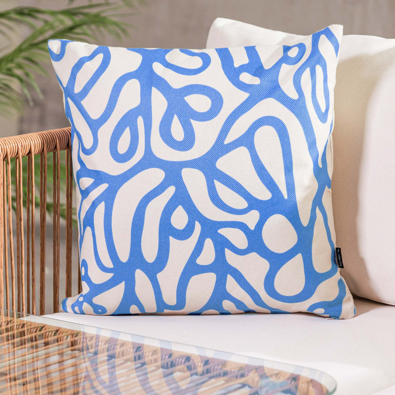Indoor / Outdoor Square Cushion, Blue/White Abstract