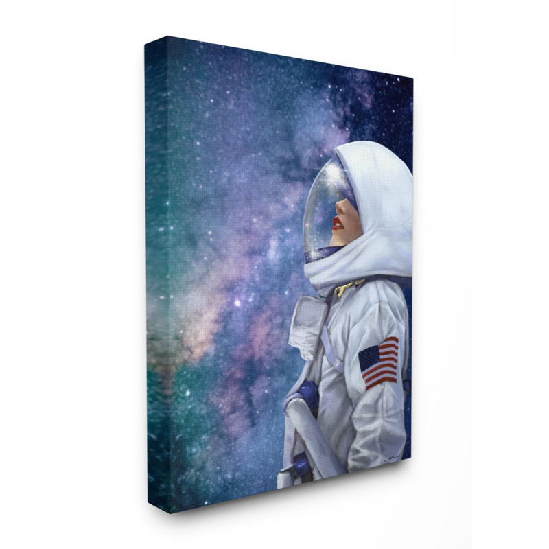 «Outer Space Astronaut» par Ziwei Li - impression d'art graphique, H 40 po x l 30 po x P 1,5 po, Toile tendue