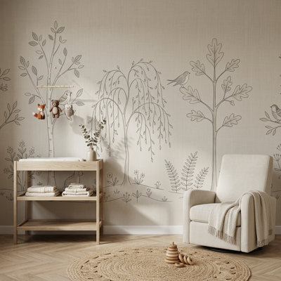 Woodland papier peint forêt paysage ligne art mural amovible