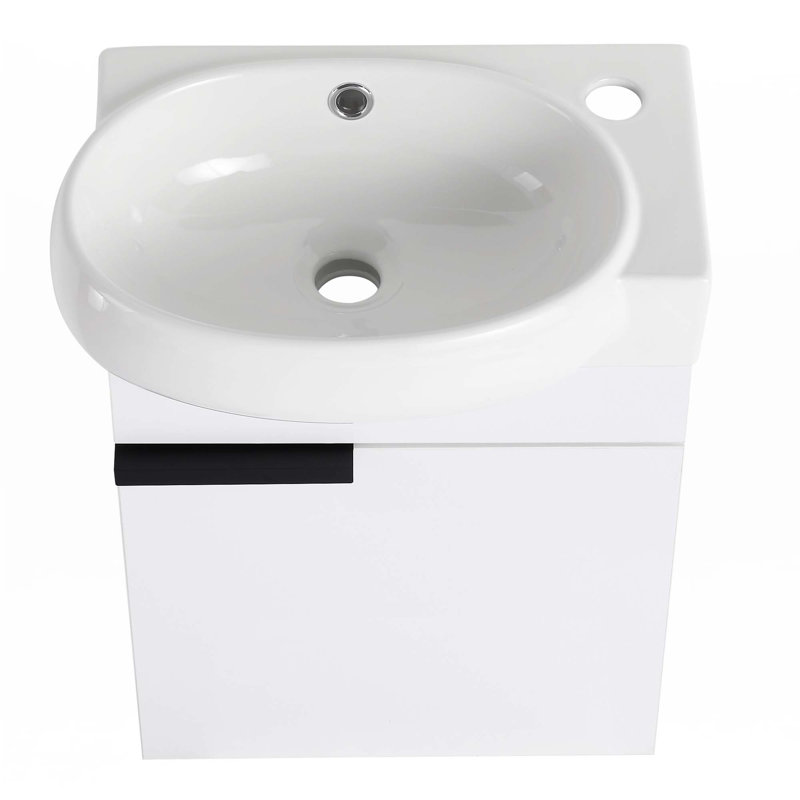 Petit meuble-lavabo 16 "avec lavabo, Blanc, Noir, noir, noir, noir