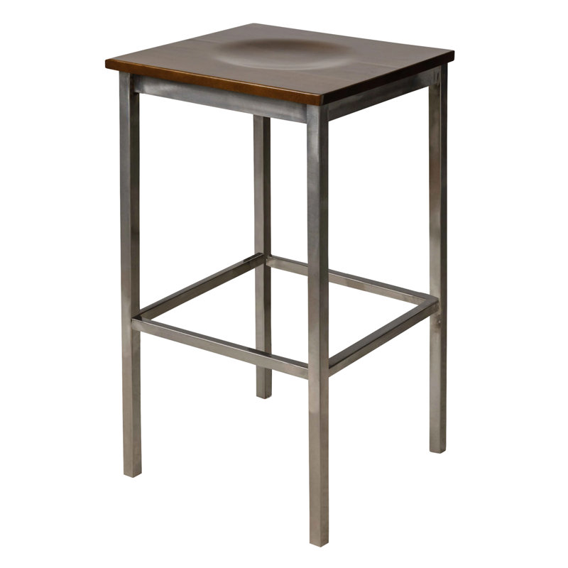 Trent Backless Square Barstool - Walnut Wood Seat - Steel Frame - Clear Coat Finish, Bar Stool (30” Seat Height)
