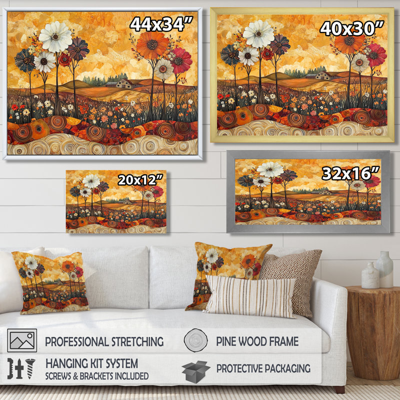 Assortiment de bouquets de fleurs, paysage de grange I - campagne, art mural, H 24 po x l 32 po, Cadre flottant, Blanc