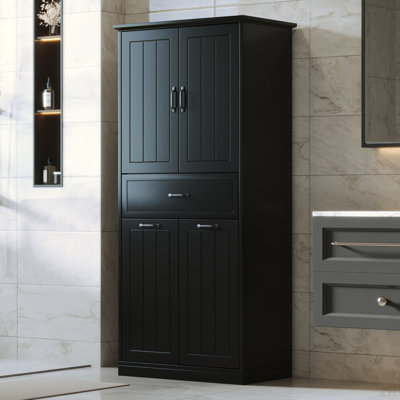 Tall Bathroom Storage Cabinet With 2 Laundry Baskets, Freestanding Linen Cabinet Bathroom Cabinet With Drawer