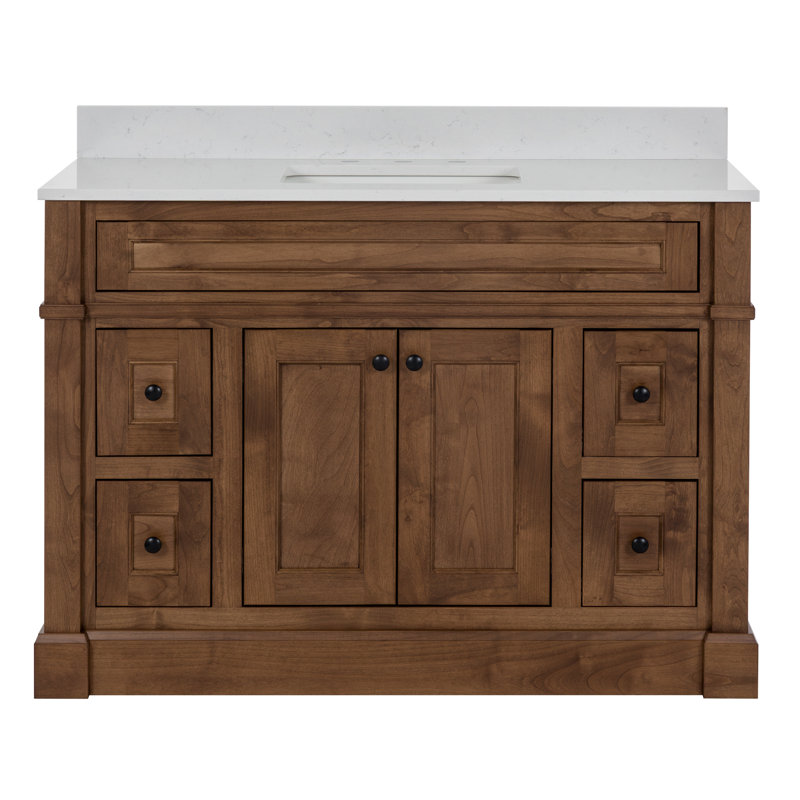 Meuble-lavabo simple 49 po avec plateau en quartz blanc Rhaelen, 49", Aube brun