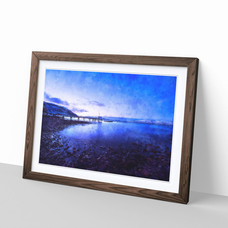 Blue Lake In Iceland Painting - Single Picture Frame Print on MDF, 24cm H x 33cm W x 2cm D, Walnut