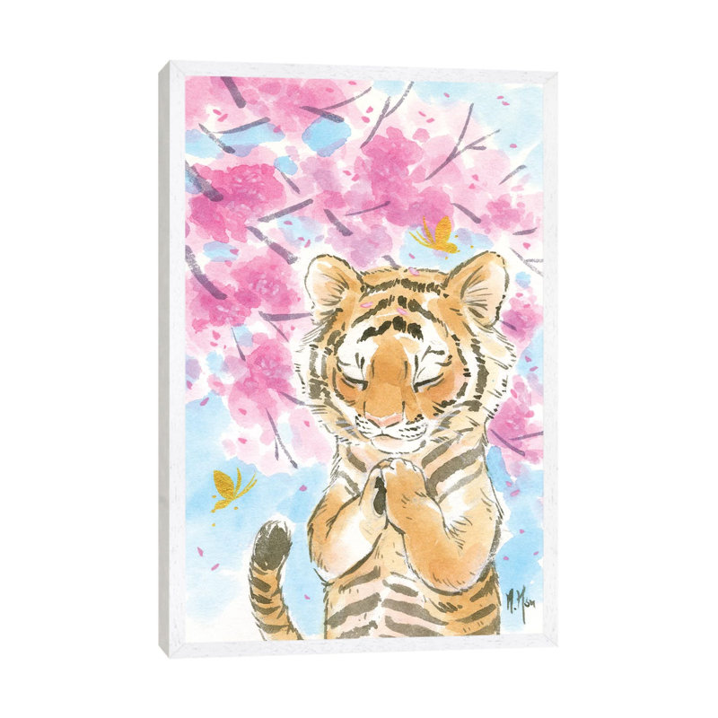 Cherry Blossom Tiger by Martin Hsu - Painting on Canvas, 66.04 cm H x 45.72 cm W, White Framed