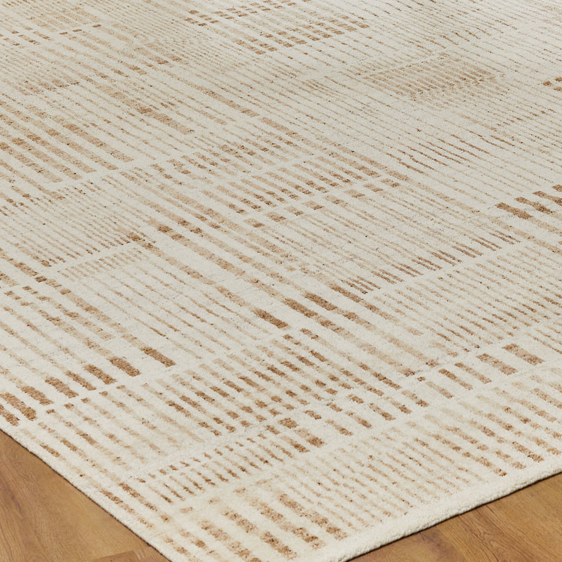 Meridian Weathered Stone Wool Hand Knotted Area Rug, Ivory/Gold, Runner 2'6" x 10'