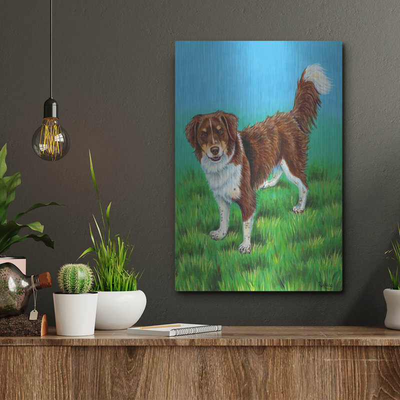 "Chien brun et blanc" par Rebecca Wang Art, H 16 po x l 12 po