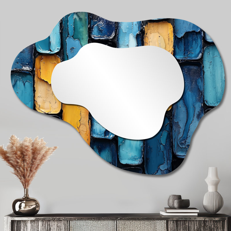 «Geometric Pulse Optic Art I» - Op Art, miroir mural asymétrique, miroir de coiffeuse moderne, imprimé sur métal