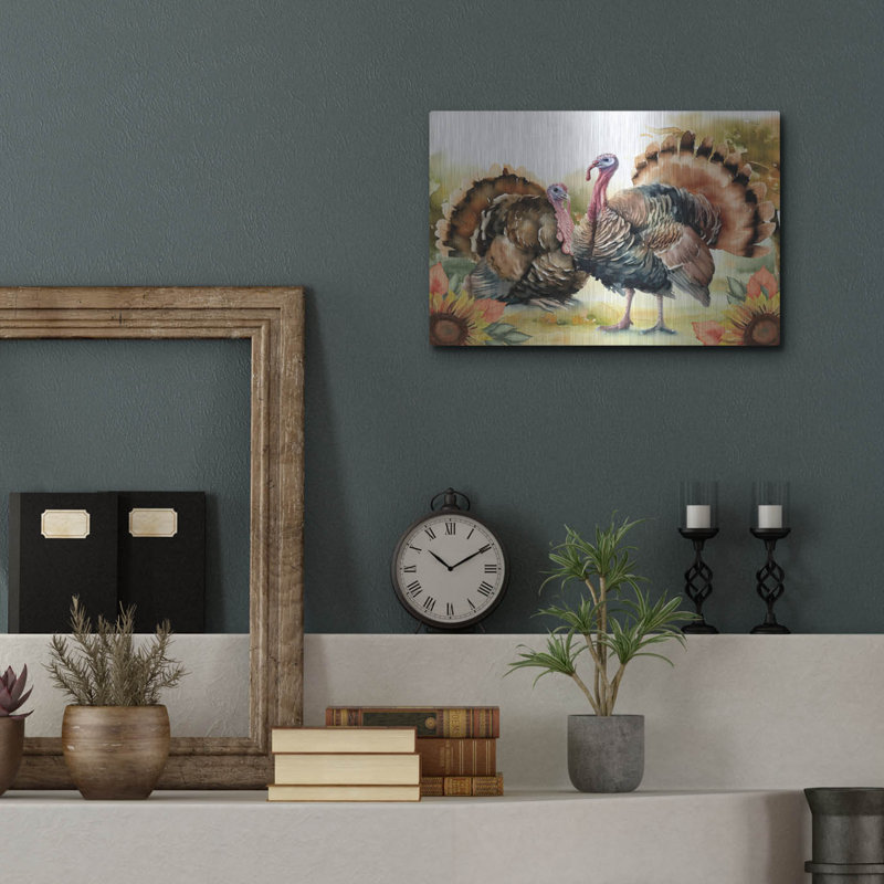 «Elegant Thanksgiving Turquie pair» par Nicole DeCamp, art mural en métal, 16 po x 12 po, H 12 po x l 16 po