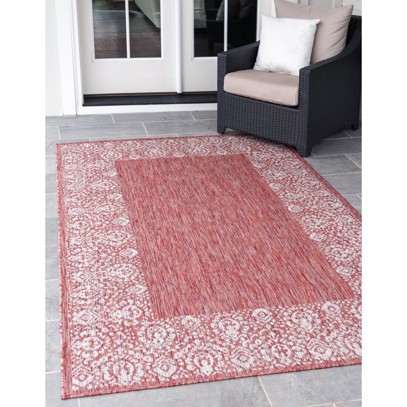 Tapis intérieur / extérieur rouge rouille Dmitri, Rectangle 6 pi x 9 pi