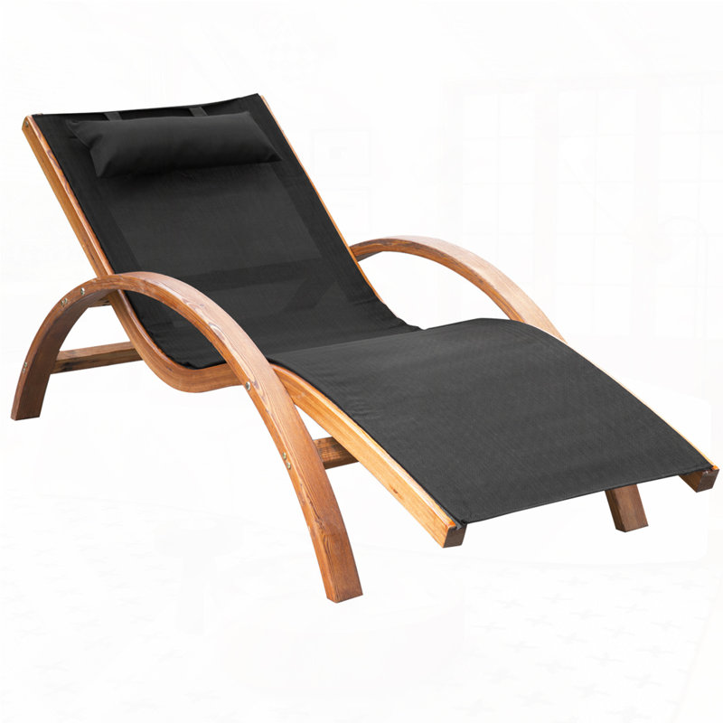 Chaise longue d'extérieur en bois avec coussin, accoudoirs