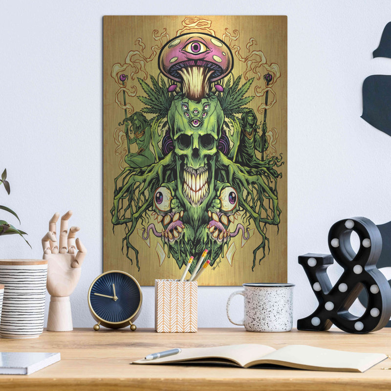 "Crâne et champignons de marijuana" par Flyland Designs, H 16 po x l 12 po