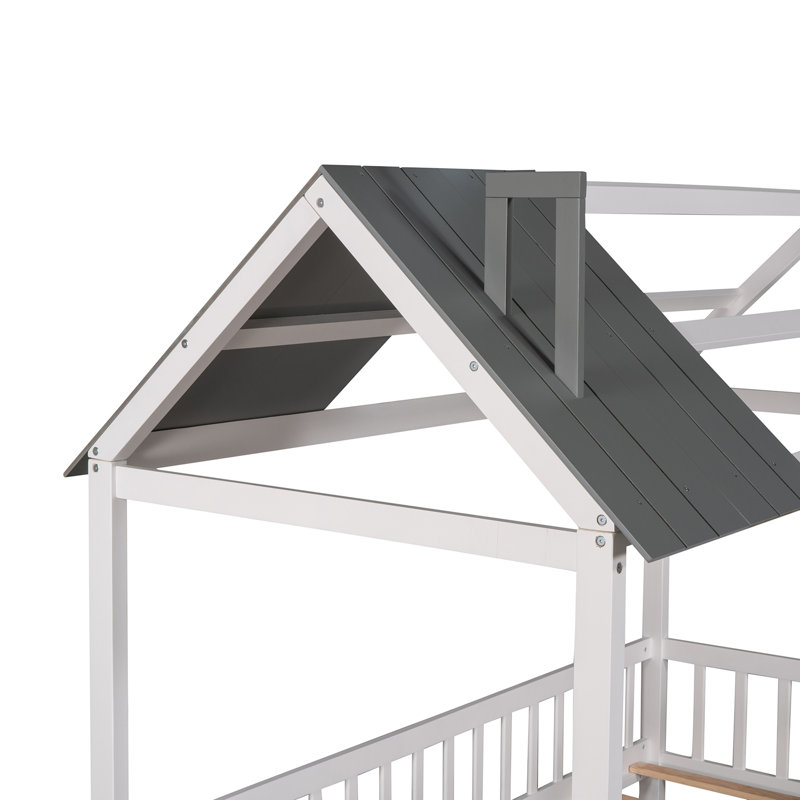 Lit simple en bois avec clôture, Blanc / gris
