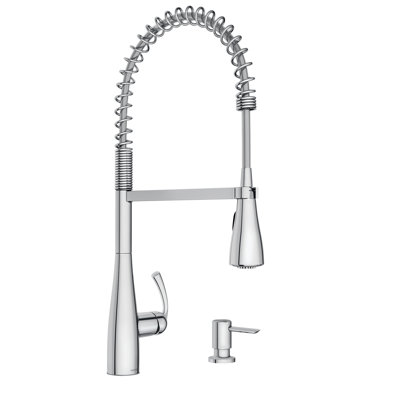 Moen Essie Pre-Rinse Spring Pull Down Single Handle Kitchen Faucet with Power Clean Technology and Soap Dispenser