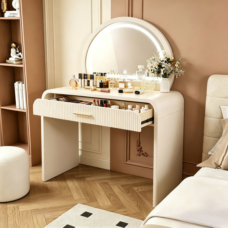 Table de coiffeuse 39 "avec miroir et miroir à écran tactile, coiffeuse avec tiroir pour chambre à coucher, Blanc