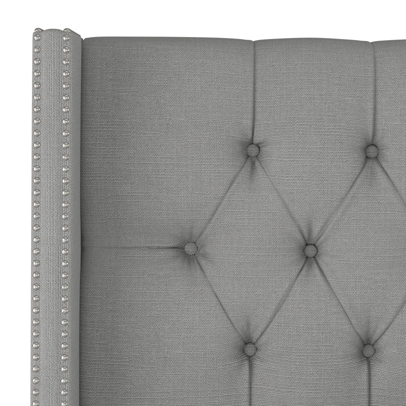 Lit capitonné standard à profil bas, Velours performance gris acier classique, Grand