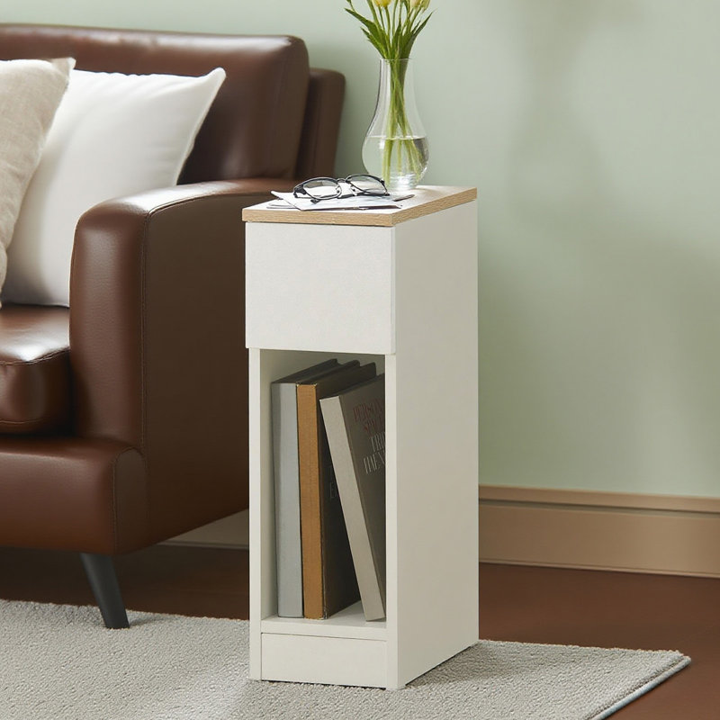 Jayshaun 20cm 1 Drawer Bedside Table, White/Beige