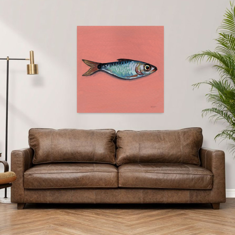 Contemporain simple sardine I avec art animalier noir, H 36 po x l 36 po