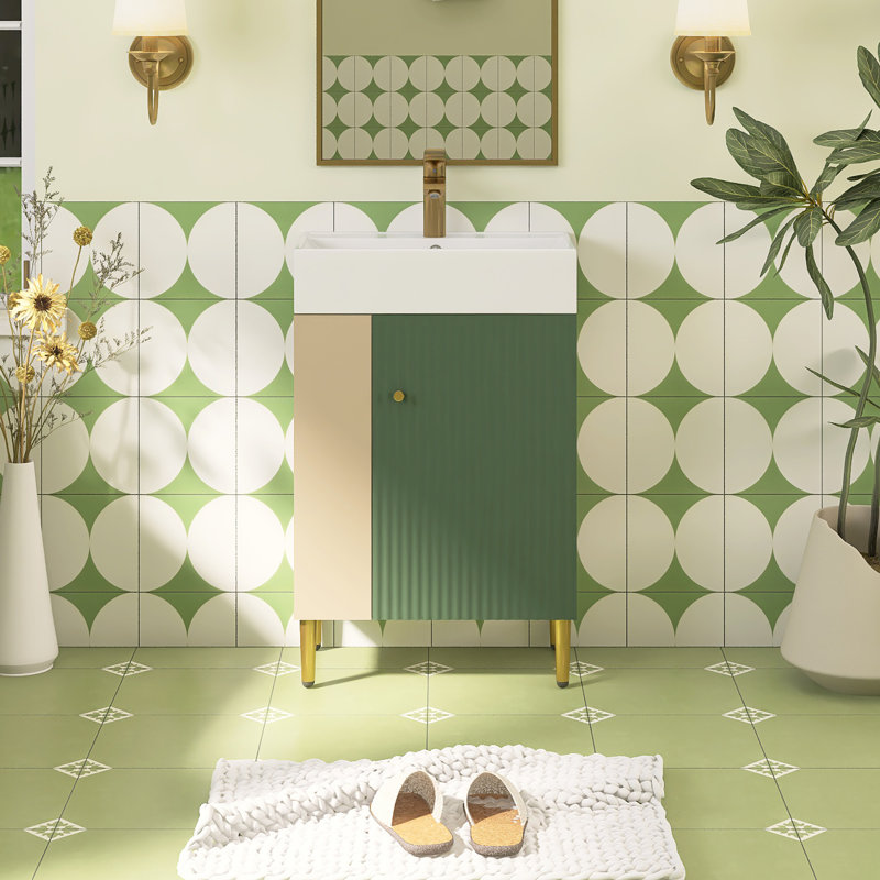 Meuble-lavabo autoportant simple 21,6 po avec comptoir en céramique, Vert/brun
