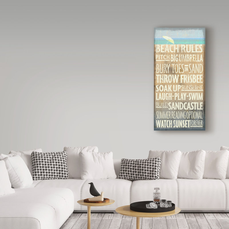 «Beach Rules» par Art Licensing Studio - reproduction d'art textuel sur toile, H 47 po x l 24 po x P 2 po