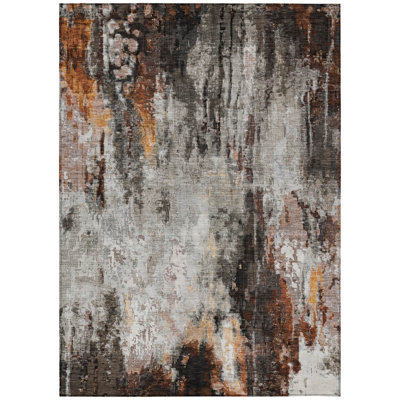 5' X 8' Gray Rust And Ivory Abstract Washable Indoor Outdoor Area Rug