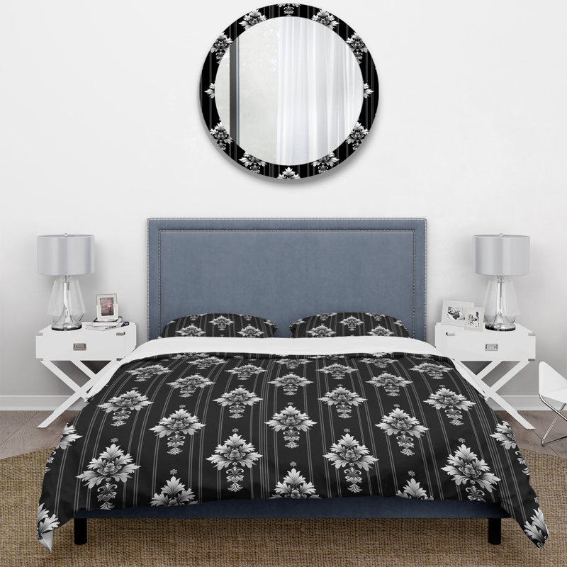 Ensemble de housse de couette traditionnel noir à fines rayures I - traditionnel