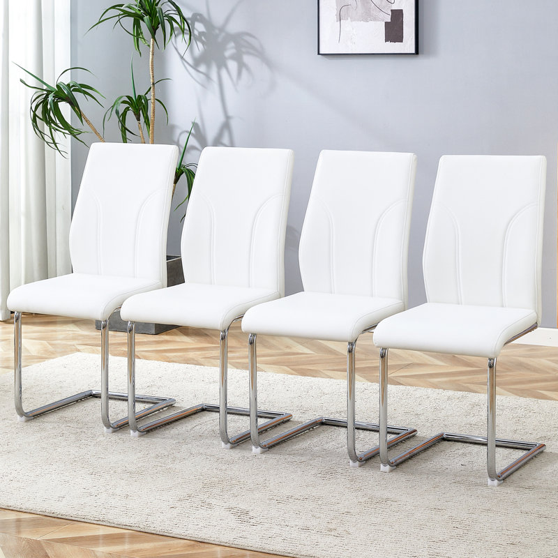 Ensemble de 4 chaises de salle à manger, ensemble de chaises de salle à manger blanches, sièges à dossier haut en polyuréthane et pieds robustes, convient aux restaurants, cuisines et salons
