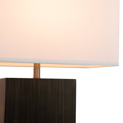 Lampe de table debout avec veilleuse, abat-jour en lin blanc, bois d'ébène doré et laiton vieilli, lampe d'appoint moderne pour chambre et salon