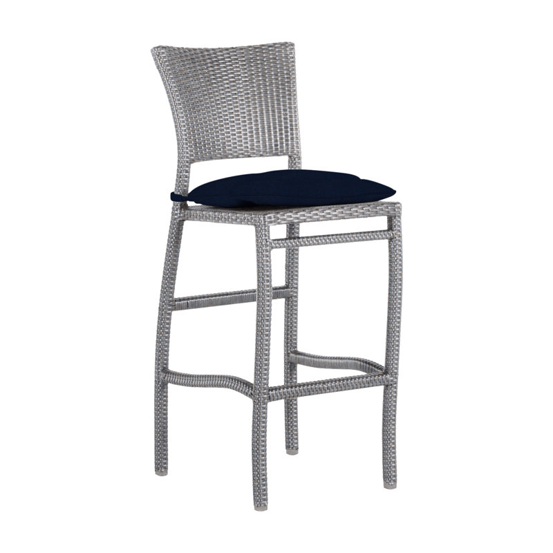Skye 30" Patio Bar Stool with Cushion, Oyster, Welt, Indigo Velvet