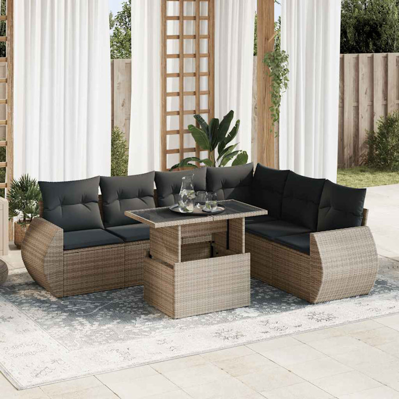  Ensemble d'accoudoirs réglables en rotin PE 7 pièces Garden Garden, Gris