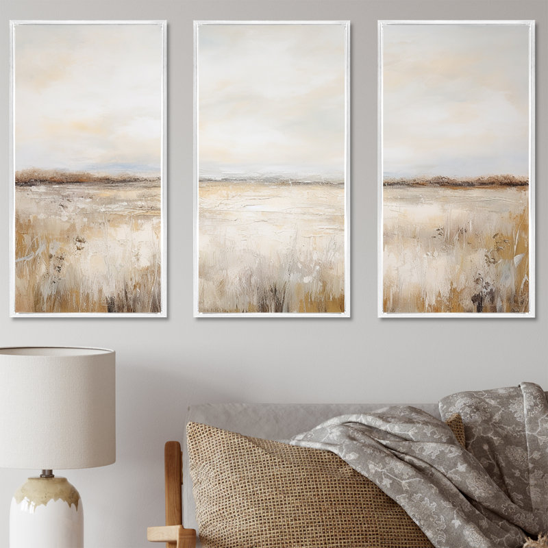 Ensemble de salon d'art mural prairies Pairies, H 40 po x l 60 po x P 1 po, Cadre flottant blanc