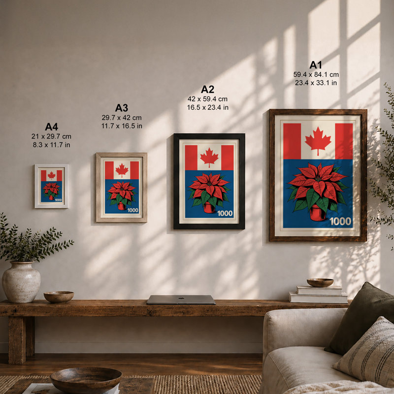 Maple Leaf & Poinsettia Modern - Print, Unframed, A3 - 42.0 x 29.7 cm