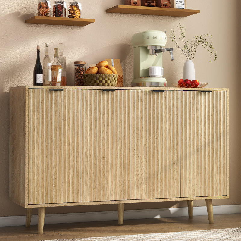 Buffet cannelé de 119 cm (47 po) pour salle à manger et cuisine, grand buffet moderne en bois, meuble de rangement pour entrée