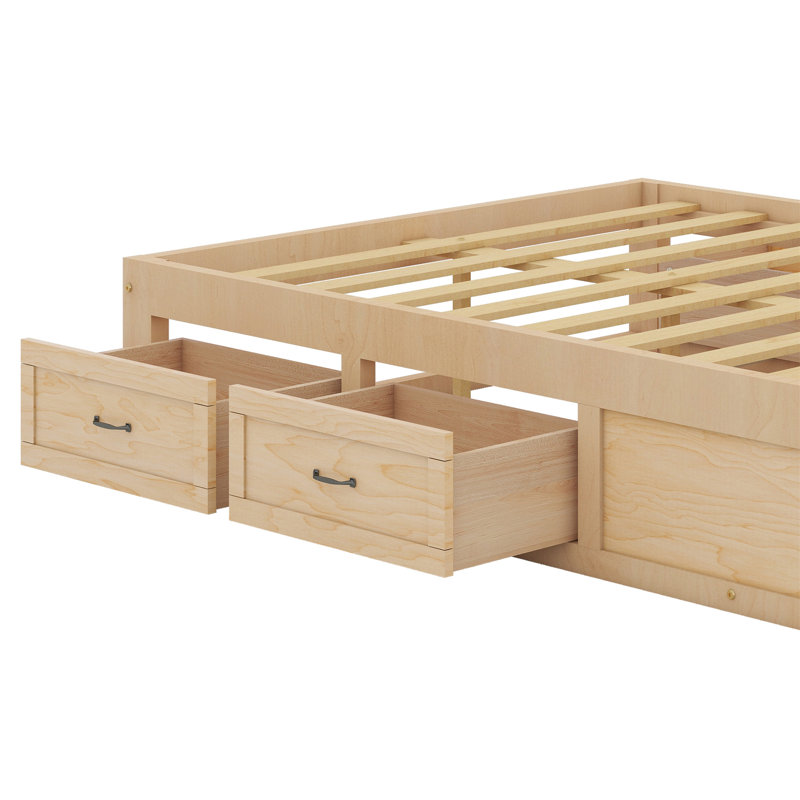 Lit plateforme avec tiroirs de rangement, Naturel antique, Double