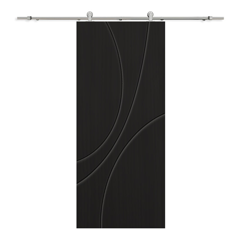 Porte de grange à panneaux et en bois avec quincaillerie d'installation, 36 po x 80 po, Noir, Acier inoxydable