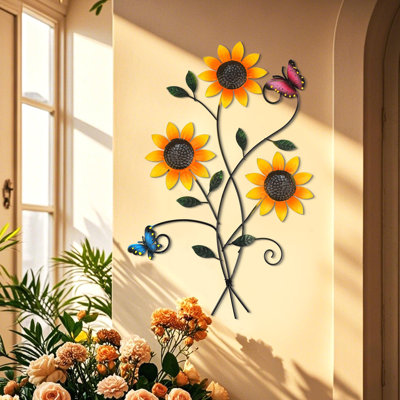 Décoration murale tournesol en métal avec papillon