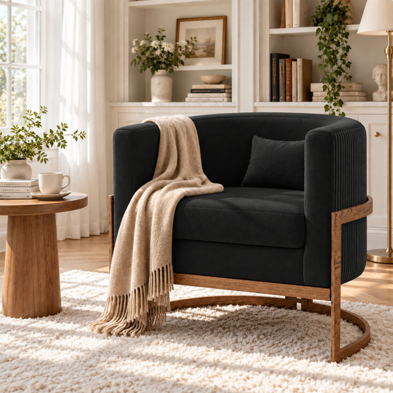 Fauteuil Shelbi 31Cm W, Velours noir, Gold
