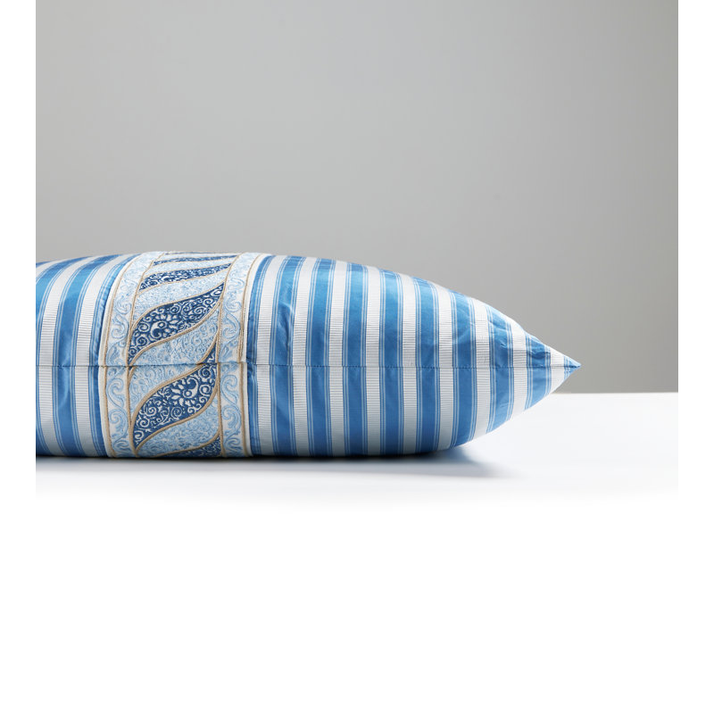 The MET x The House of Scalamandre Paisley/Shirred Stripe Pillow, Fountain/Blue Opal